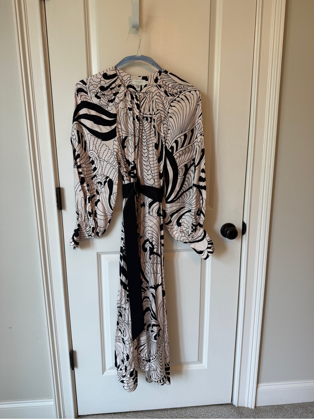 Ted Baker Black & White Swirl-Print Tie-Waist Maxi Dress